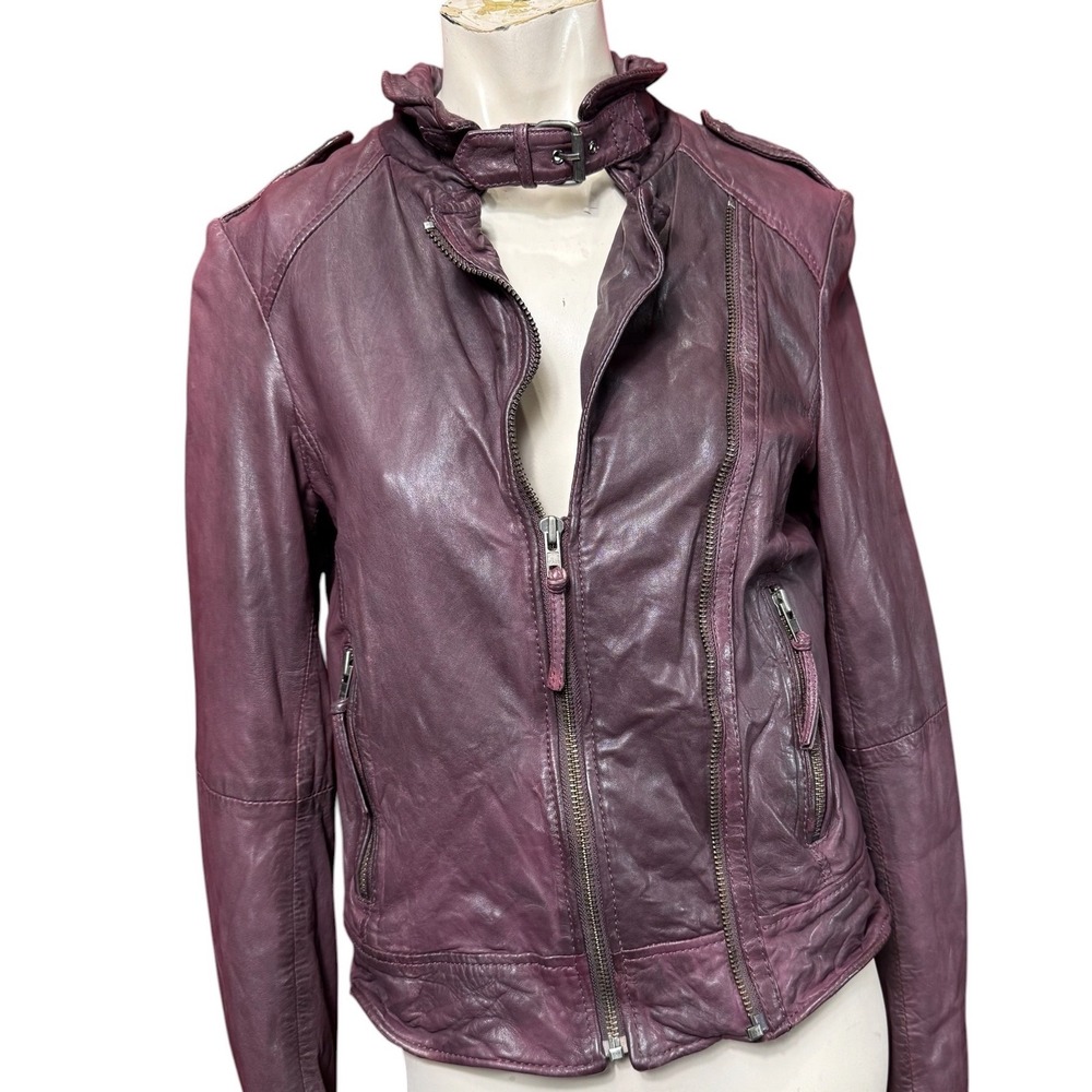 Muubaa Y2K Lamb Leather Biker Jacket Buckle Neck Purple Size 6